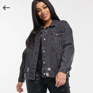 NWOT Plus Size Missguided Oversized Distressed Black Denim Jacket Size 20